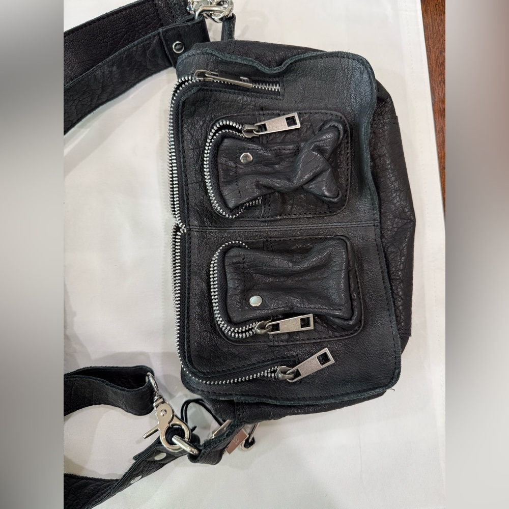 Black Leather Multi-Pocket Crossbody Bag - Picture 3 of 9